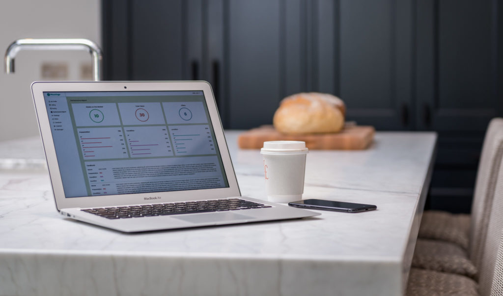 Laptop on breakfast bar